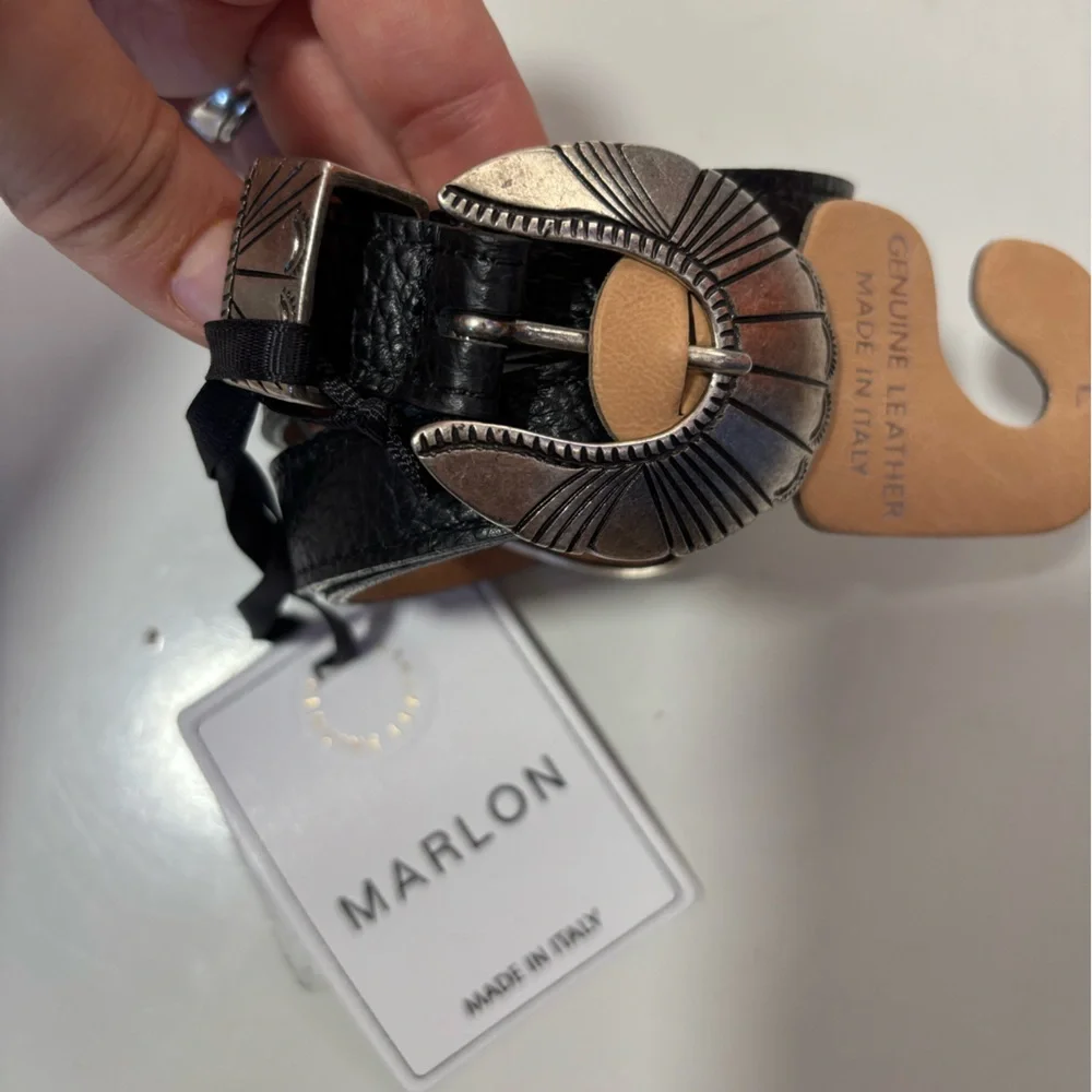 MARLON black Made In Italy Leather Buckle Belt‎